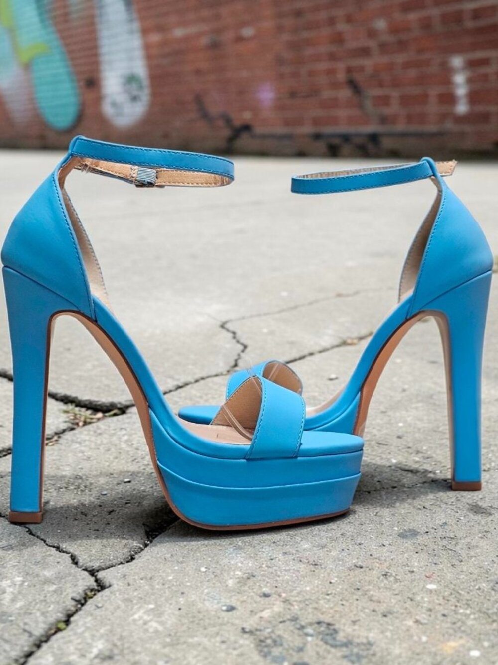Sky Blue Platform Stiletto High Heels With Ankle Strap Buckle Closure For Women